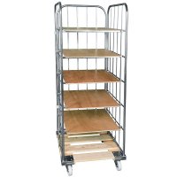 Rollcages and stock trolleys with wooden base