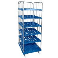 Rollcages and stock trolleys with plastic base