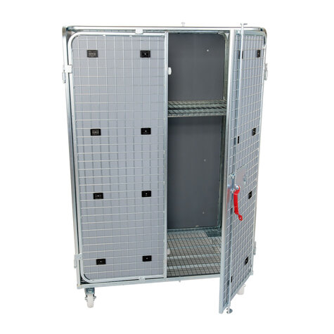 Stahlrollbehälter ADB 1600, 800 x 1200 mm, 5-seitig, 1 ZWB einlegbar, 2 Flügeltüren, RW vernietet, Cr 3, mit Auskleidung