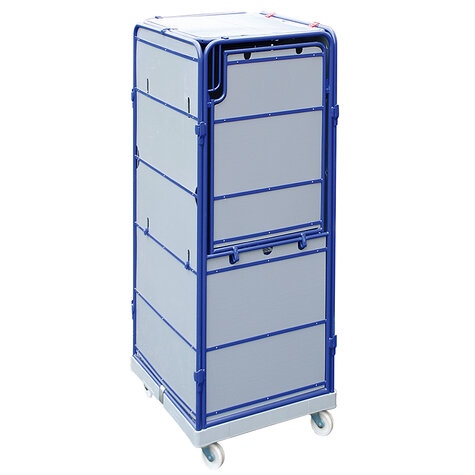 Logistik-Rollbox 1589 KU grau, 724 x 815 mm, 5-seitig, Dach und Vorderwand klappbar, blau, mit Verkleidung