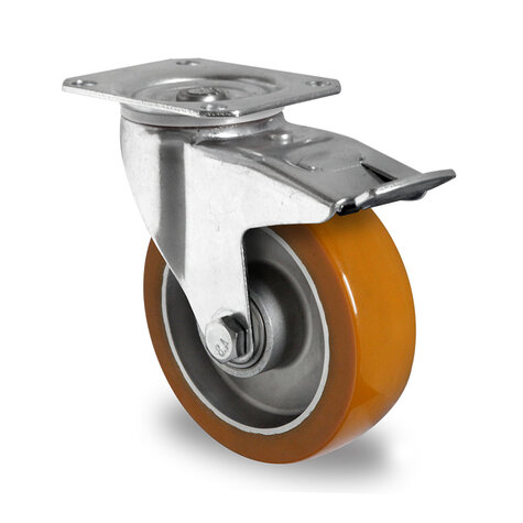 swivel castor,  100 mm with total brake