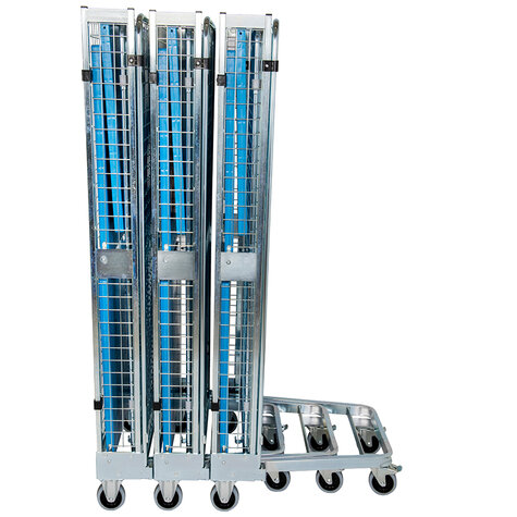 Rollbehälter nestbar ADB 1600 KU, 725 x 820 mm, 5-seitig, Dach KU, 1 Tür, 1 ZWB KU klappbar, Cr 3
