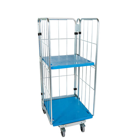 nestable metal rollcage, 725 x 820 mm, with 2 x plastic base, type 3-sided