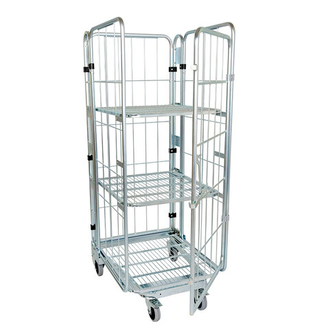 nestable metal rollcage, 725 x 820 mm, with 3 x metal base, type 4-sided