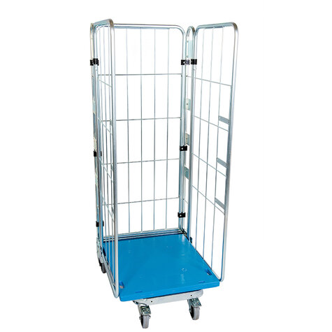 nestable metal rollcage, 725 x 820 mm, with 1 x plastic base, type 3-sided