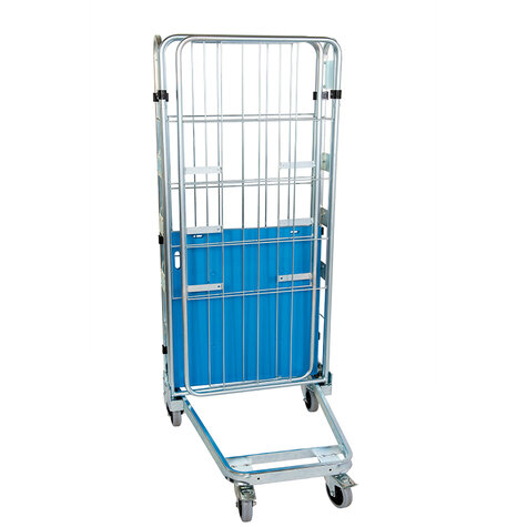 nestable metal rollcage, 725 x 820 mm, with 1 x plastic base, type 3-sided