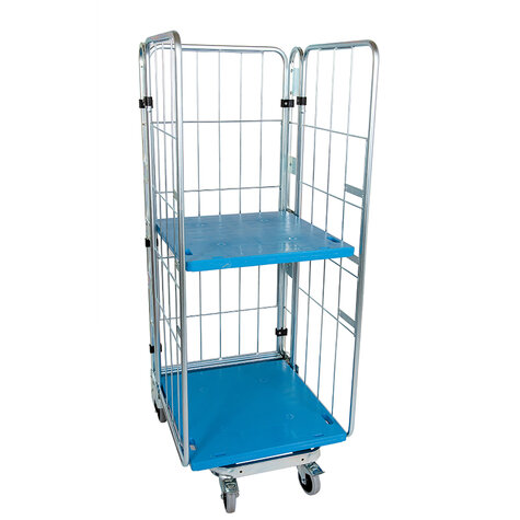 nestable metal rollcage, 725 x 820 mm, with 2 x plastic base, type 3-sided