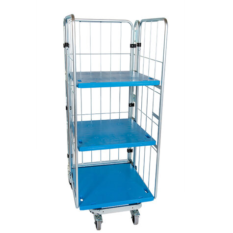 nestable metal rollcage, 725 x 820 mm, with 3 x plastic base, type 3-sided