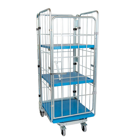 nestable metal rollcage, 725 x 820 mm, with 3 x plastic base, type 4-sided