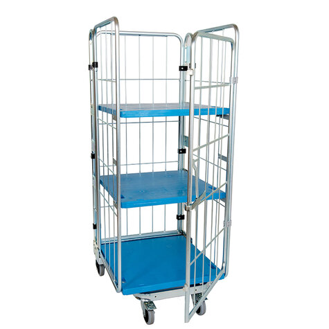 nestable metal rollcage, 725 x 820 mm, with 3 x plastic base, type 4-sided