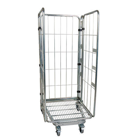 nestable metal rollcage, 725 x 820 mm, with 1 x metal base, type 3-sided