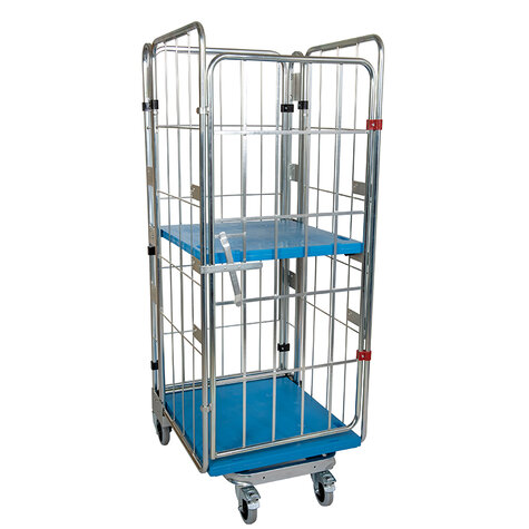 nestable metal rollcage, 725 x 820 mm, with 3 x plastic base, type 4-sided