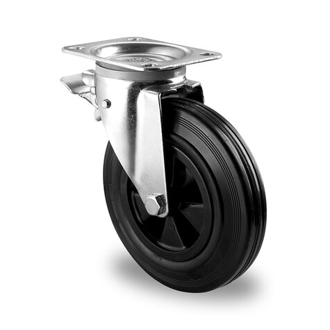 swivel castor,  200 mm with total brake