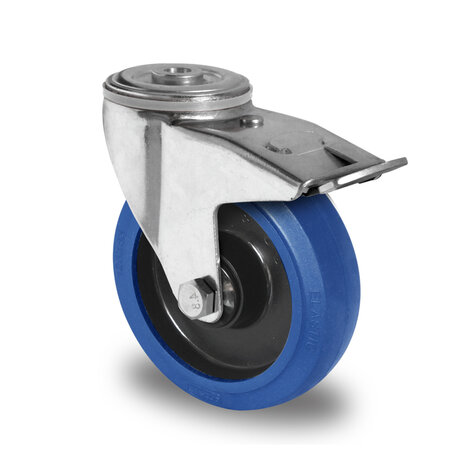 swivel castor with bolt hole and total brake,  100 mm