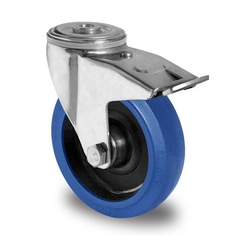 swivel castor with bolt hole and total brake,  200 mm