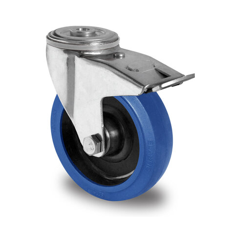 swivel castor with bolt hole and total brake,  80 mm