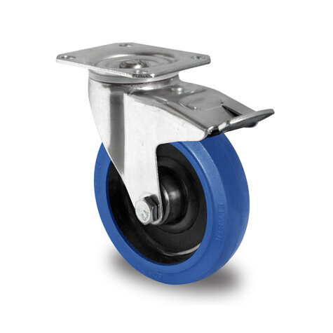 swivel castor,  200 mm with total brake