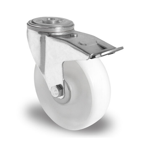 swivel castor with bolt hole and total brake,  108 mm