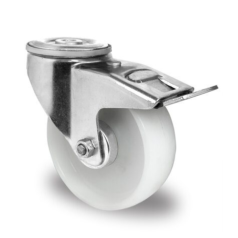 swivel castor with bolt hole and total brake,  108 mm