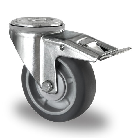 swivel castor with bolt hole and total brake,  100 mm