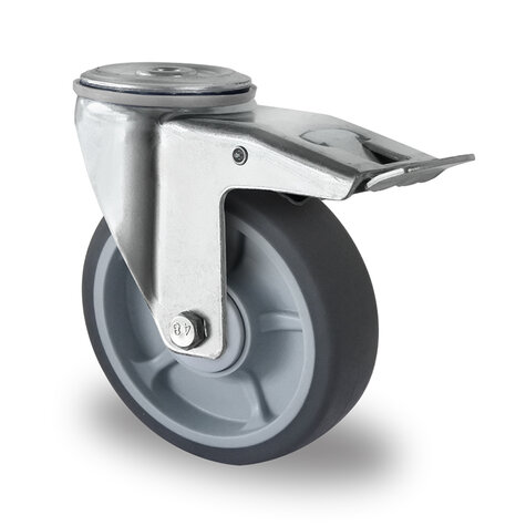 swivel castor with bolt hole and total brake,  125 mm