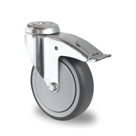 swivel castor with bolt hole and total brake, ø 75 mm