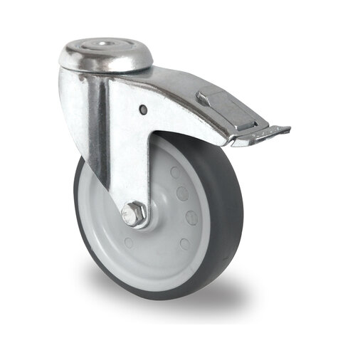 swivel castor with bolt hole and total brake,  125 mm