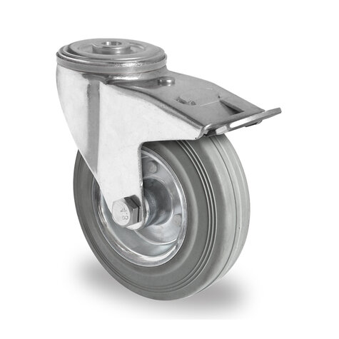 swivel castor with bolt hole and total brake,  80 mm