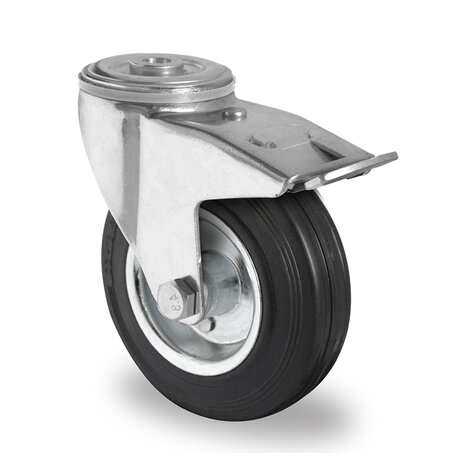 swivel castor with bolt hole and total brake,  125 mm