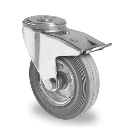 swivel castor with bolt hole and total brake,  160 mm