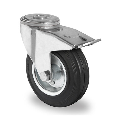 swivel castor with bolt hole and total brake,  160 mm