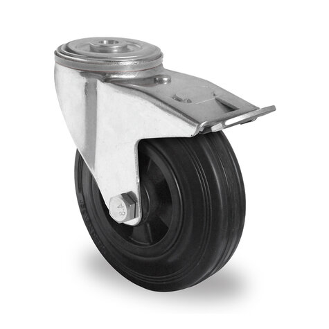 swivel castor with bolt hole and total brake,  200 mm