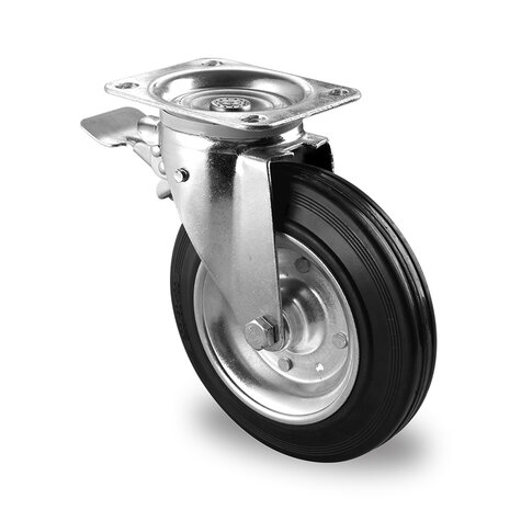 swivel castor,  200 mm with total brake