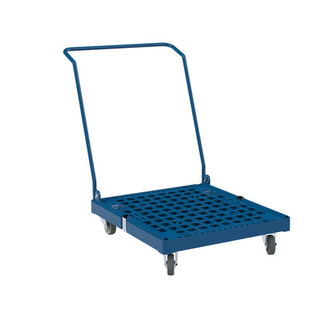 plastic pallet with handle, dark blue RAL 5010,  100 mm TPE castors