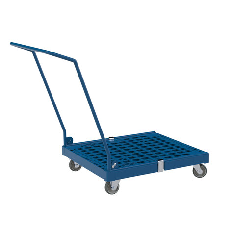 plastic pallet with handle, dark blue RAL 5010,  100 mm TPE castors